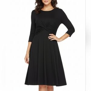 Hint of Mint Front Knotted Black Long Sleeve Midi Dress Classic LBD